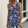 thumbnail image 6 of Womens Tank Tops Summer Sleeveless Loose Fit Tops V Neck Pleated Shirts Basic Tees Casual Trendy Clothes #02Navy 2XL, 6 of 7