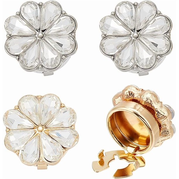 4 piezas de 2 colores de botones con diamantes de imitación, cubre botones de manga, cubre botones con forma de flor, clips desmontables para botones de camisa, joyería para botones.