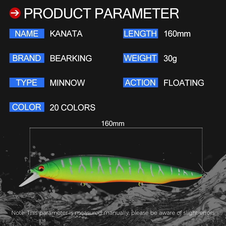 3PCS Bearking Kanata Fishing Lures 20 Colors Minnow Crank Tungsten Weight System Wobbler Artificial Bait 160mm 30g