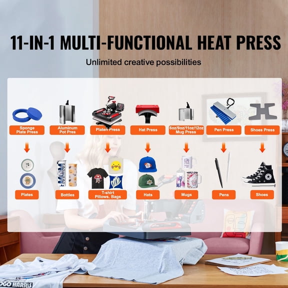 11 in 1 Heat Press,12x15",Multifunctional Clamshell Printer,Digital Dual-Tube Heat Press Transfer Machine,Swing Away Sublimation Machine for T-Shirt Shoes,360° Swing Away Design