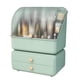 thumbnail image 4 of Caja de almacenamiento de cosméticos de escritorio, tipo cajón, organizador de maquillaje, a prueba de polvo, para joyas, lápiz labial, cuidado de la piel, organizador verde claro, 4 of 14