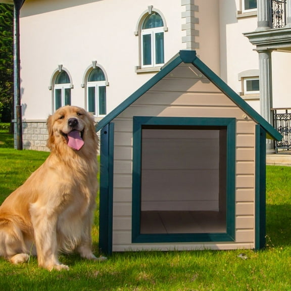 HomeStock Old World Opulence Bunkhouse Style Dog House Maple/Green/Large/up to 80lb, Beige, 43.5 x 34.8 x 37.8 inches, "A" Frame Style Dog House