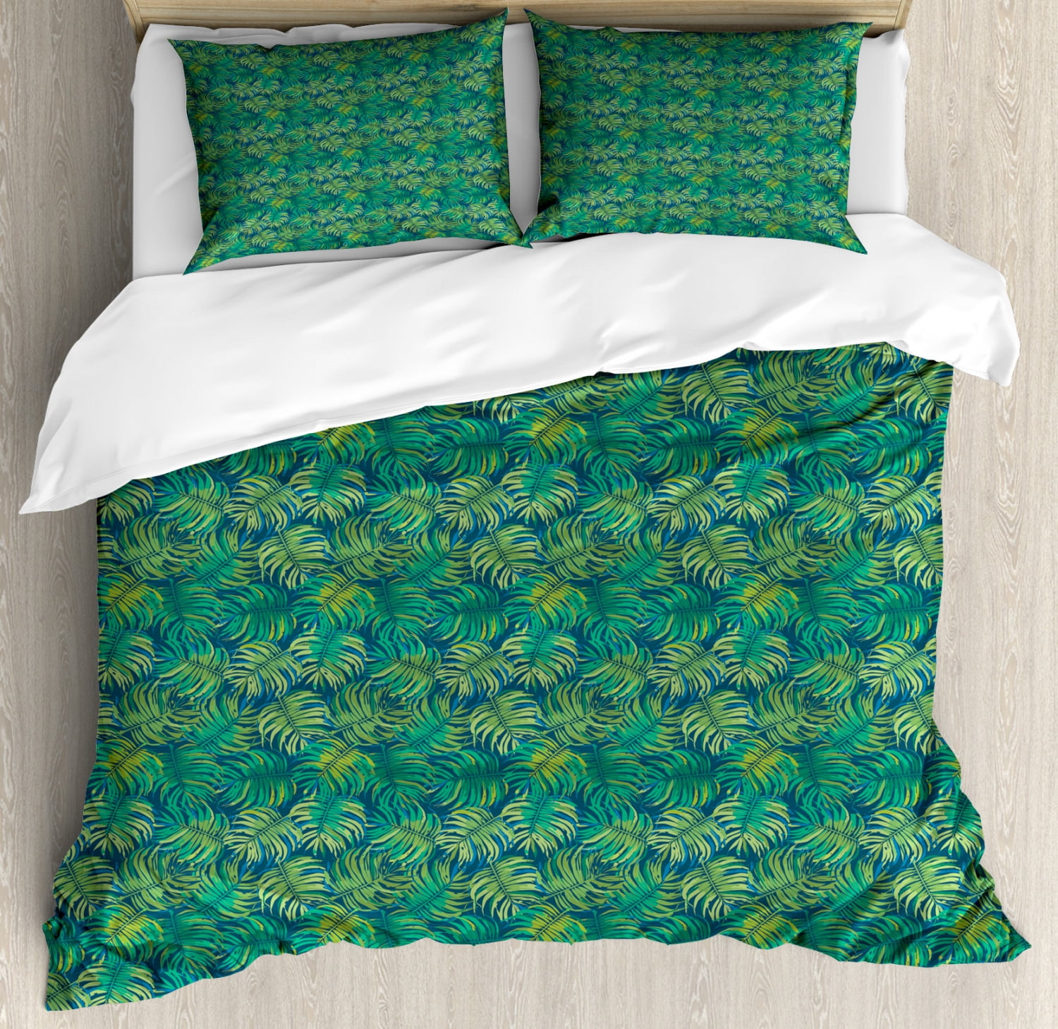 King Bed Duvet Cover Black Cream Tropical Leaf Print