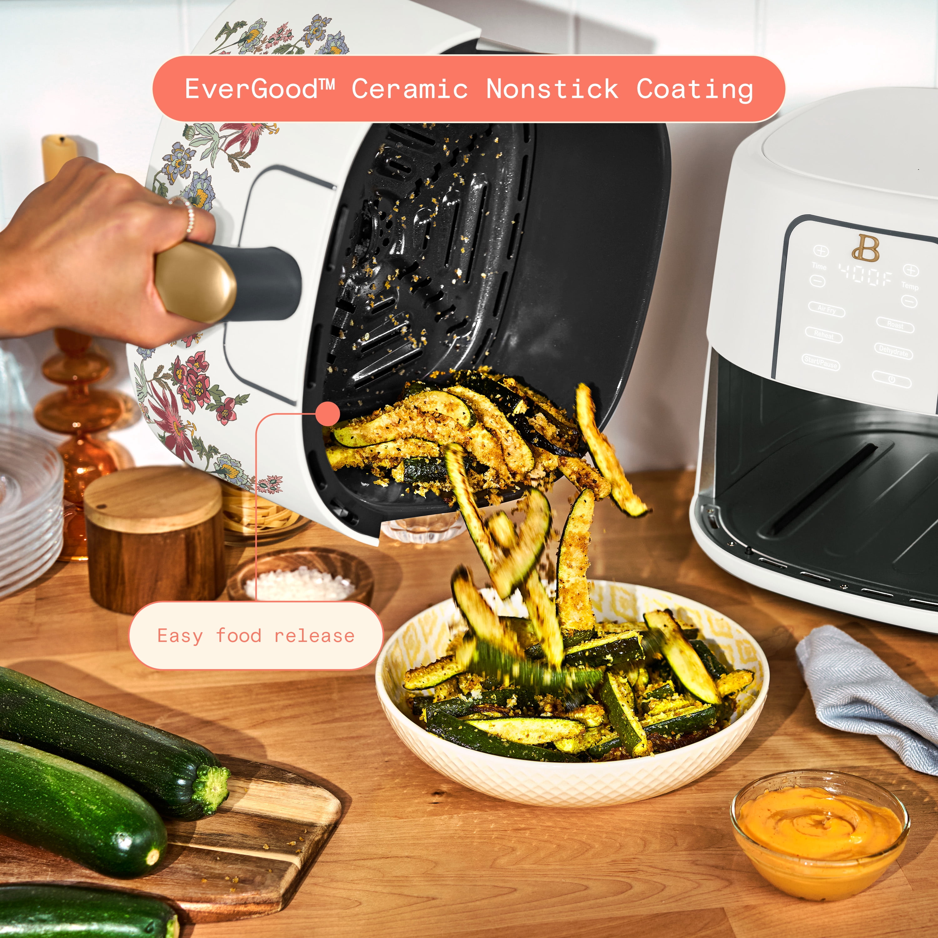 Beautiful 6 Qt Air Fryer with TurboCrisp Technology, EverGood Ceramic Nonstick Coating, Wildflower White Icing by Drew Barrymore