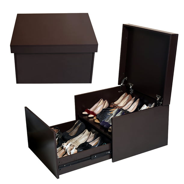 Organizedlife Brown Wood Shoe Cabinet, Wooden Box Shoe Storage