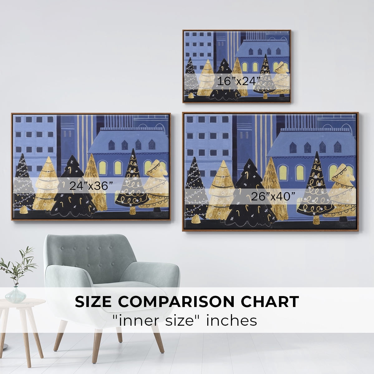 Holiday Night Collection A - Framed Gallery Wrapped Holiday Canvas - 25 x 37 - Rosewood Frame