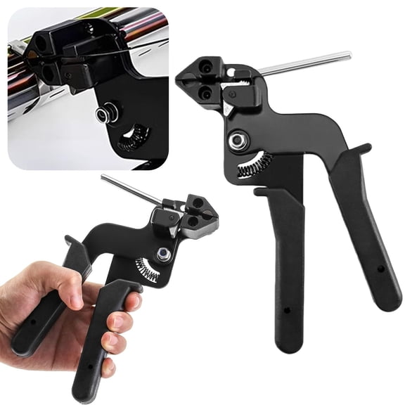 Stainless Steel Cable Tie Tool, Tensioning & Cutting Pliers for Nylon, Plastic, Metal Ties, Adjustable Tension & Flush Cut, for Electricians, Black, By Preplabs