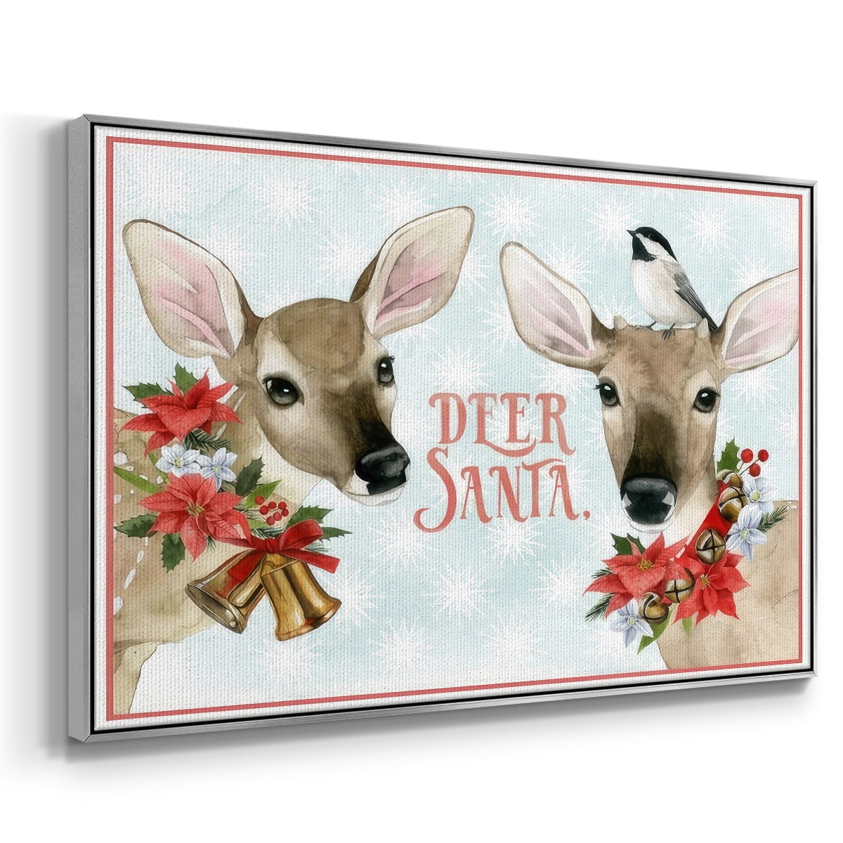 Deer Christmas Collection A - Framed Gallery Wrapped Holiday Canvas - 27 x 41 - Silver Frame