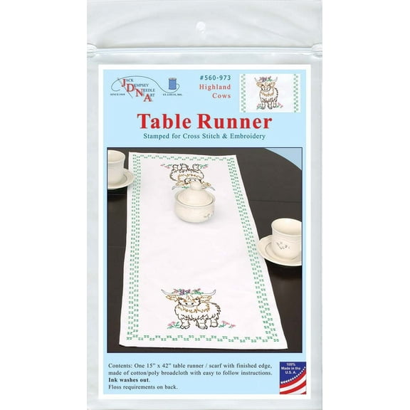 Jack Dempsey Stamped Table Runner/Scarf 15"X42"-Highland Cow