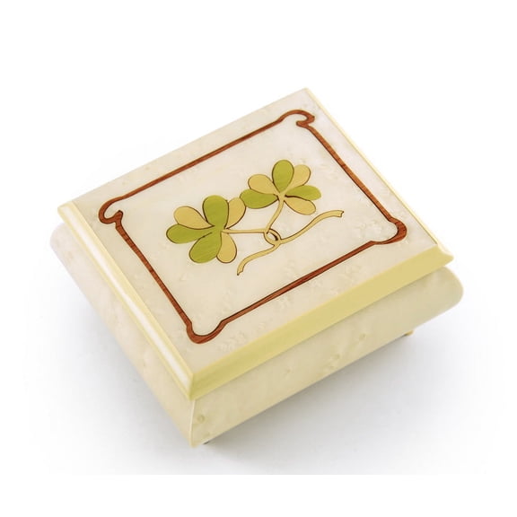 Astonishing Hand Inlay Of An Irish Celtic Shamrock Sorrento Musical Box, Music Selection - Dance of the Sugar Plum Fairy (Nutcracker Suite)