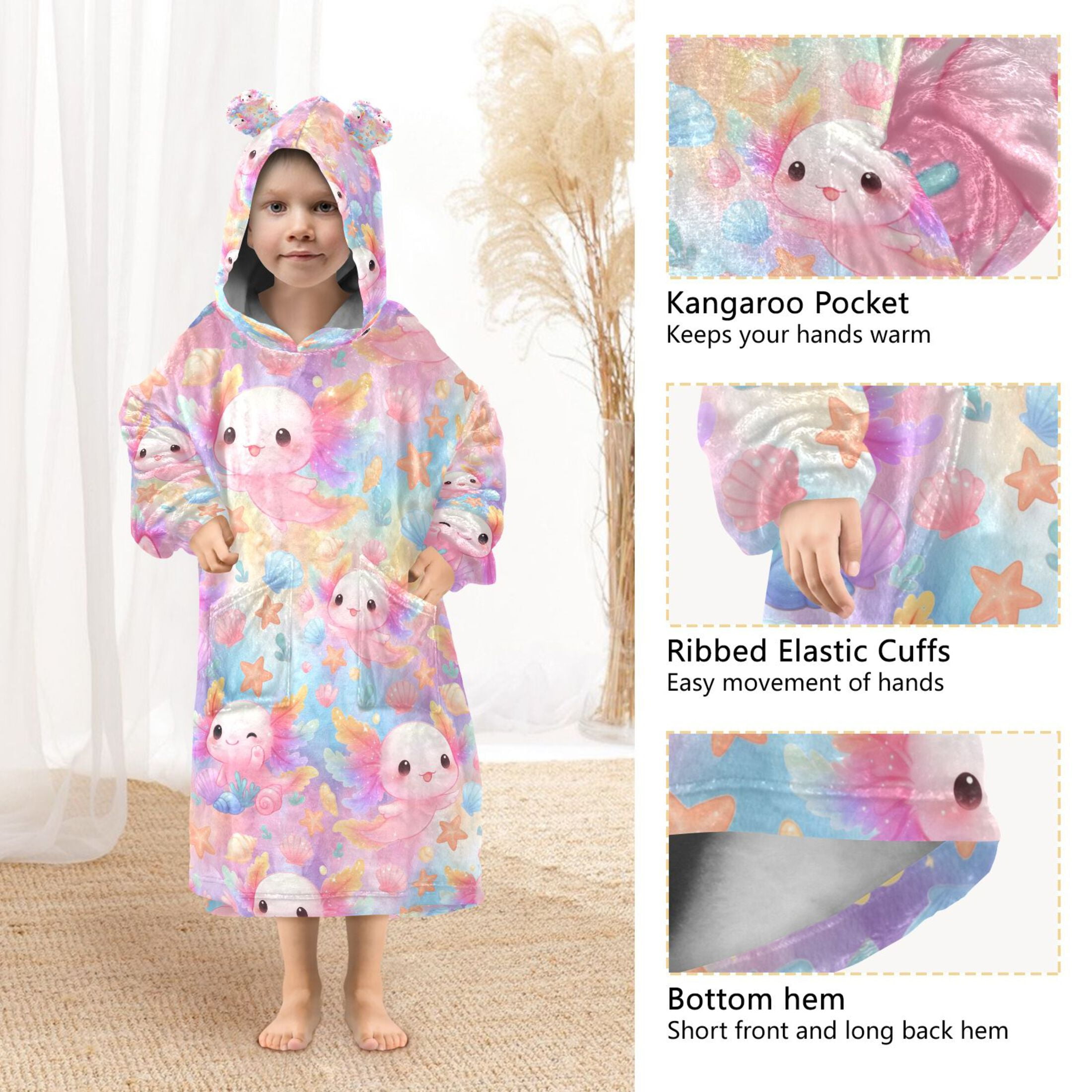 joogoo Wearable Blanket Hoodie for Axolotl in Seashell Oversized Sherpa Hooded 3-14 YR M