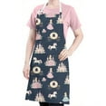 thumbnail image 5 of Dark Blue Princess Unicorn Pattern Apron-Garden Aprons for Women with Pockets-Cotton Linen Waterproof Kitchen Cooking Gardening Aprons Adjustable for Kitchen,Cooking,BBQ and Salon 33x27 Inch, 5 of 7