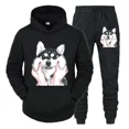 thumbnail image 2 of Conjunto deportivo divertido y bonito con estampado de husky para hombre, sudadera con capucha y pantalones de manga larga estilo callejero Y2K, conjunto de 2 piezas con capucha de perro y animal de a, 2 of 4