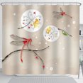 thumbnail image 1 of Whimsical Beige Shower Curtain with Red Flowers & Dragonflies - Edge, 1 of 4