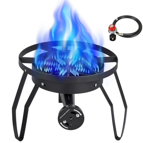 Frizi Single Burner Camping Stove, 200000 BTU Heavy Duty Propane Gas Stove, Tripod Stand with Adjustable Regulator & Steel-Braided Hose