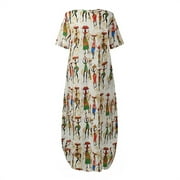 ZANZEA Women Casual Vintage Round Neck Print Loose Long Dress
