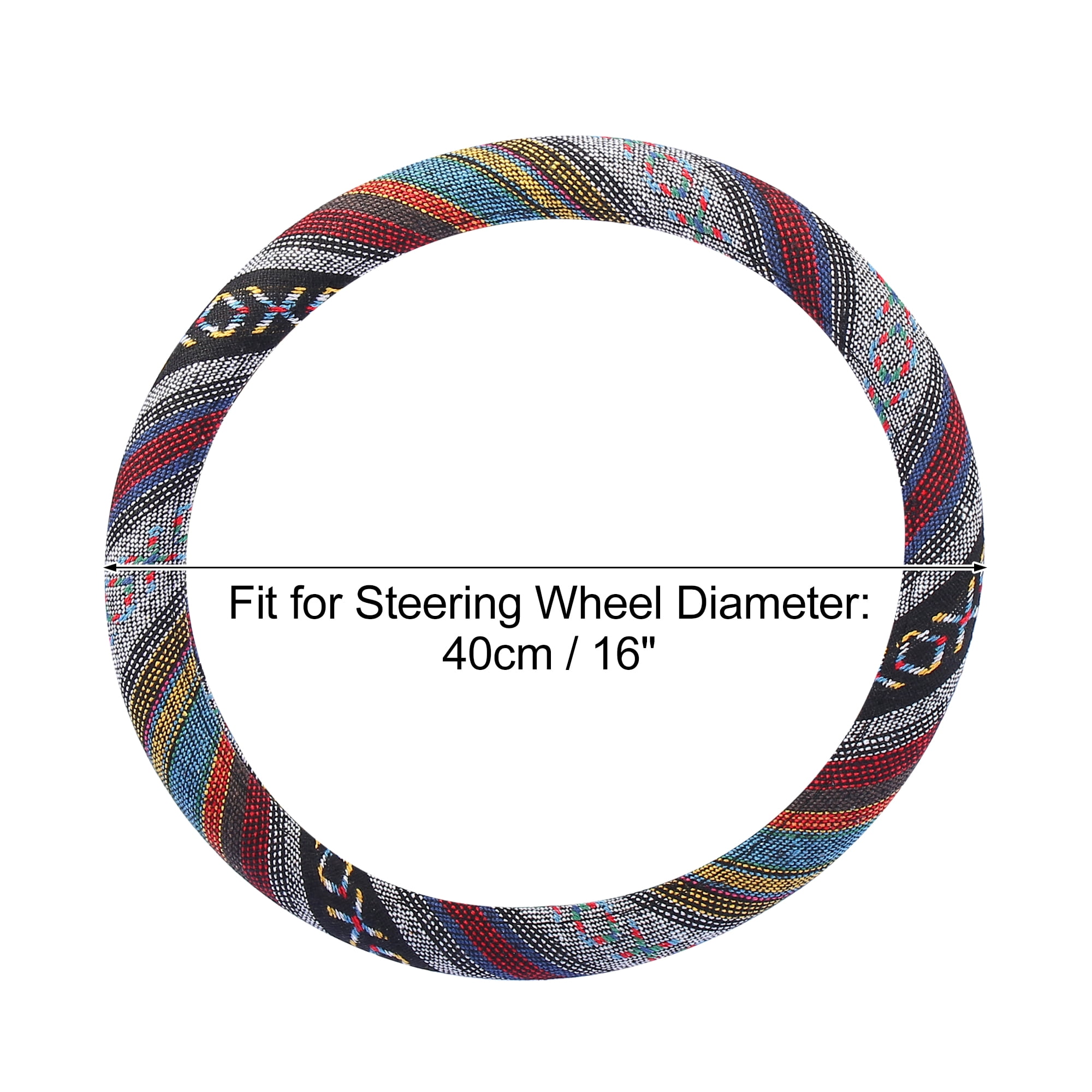 Unique Bargains 40cm Ethnic Style Linen Car Steering Wheel Cover Replacement Multicolor Printing Pattern