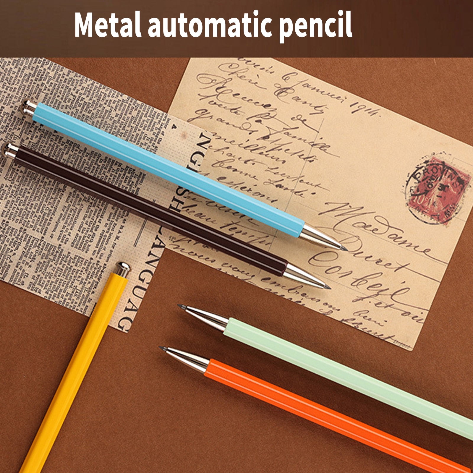 Metal Everlasting Pen with Sharpener & Refills, Ergonomic Handle Metal Mechanical Pencil Student Drawing Pen Sketch Pen