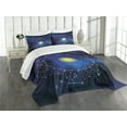 thumbnail image 3 of Ambesonne Constellation Quilted Bedspread Set 3 Pcs, Zodiac Circle Sun, King Size, Pale Blue Indigo Yellow, 3 of 5