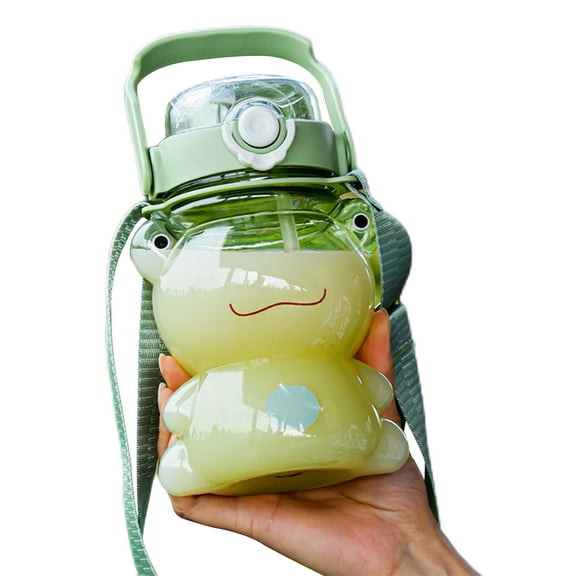 Yucurem 850ml Bear/frog Cups Double Drink Straw Kettles Water Bottles Kitchen Essentials (Green)