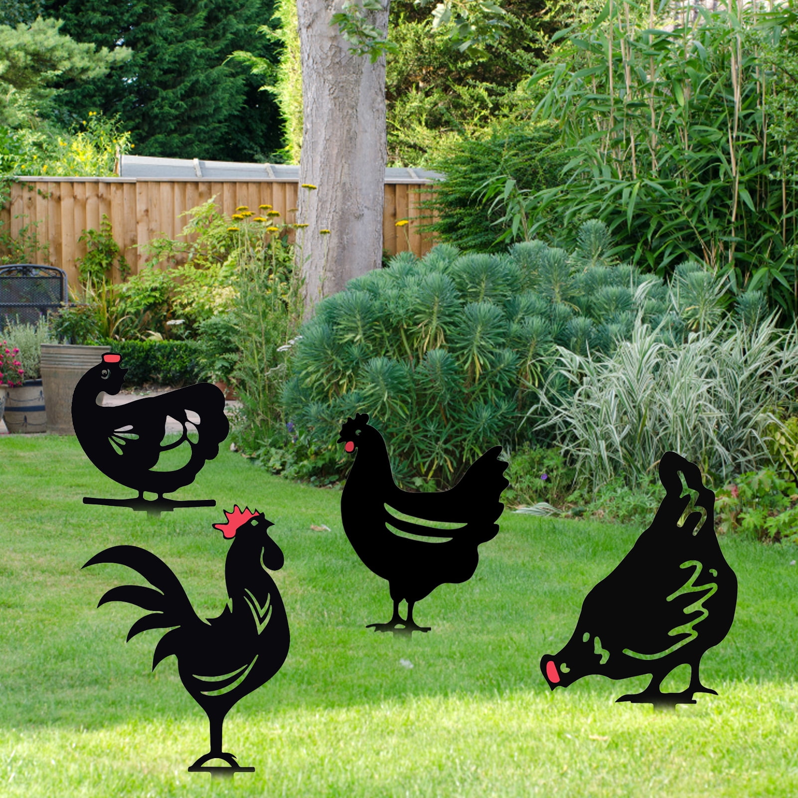 Animal Cat Chicken Yard Art Outdoor Garden Backyard Stakes Hen Yard Party Decor 