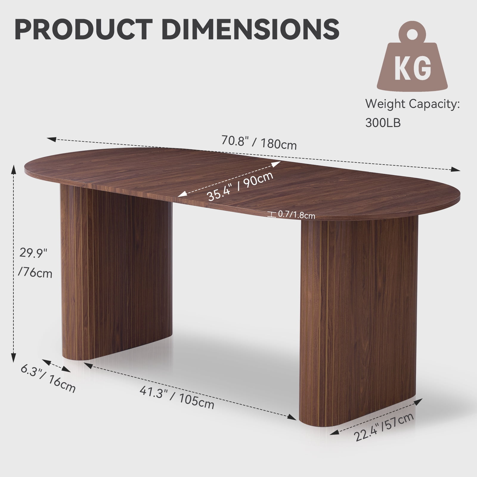 70.8" Oval Dining Table for 4-6 People, Modern Farmhouse Style | Rustic Wood Grain Finish | Sturdy Elliptical Legs | Perfect for Kitchen, Breakfast, Dinner, or Reception Room, Walnut