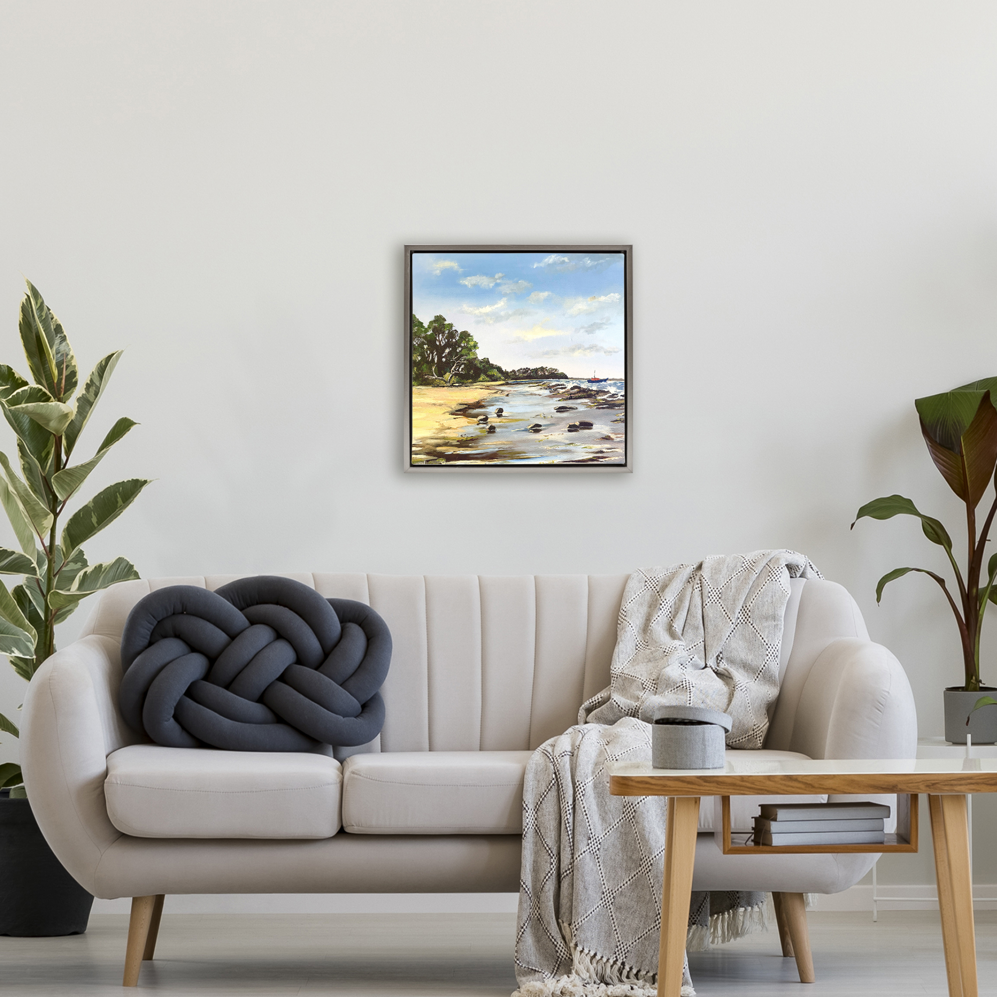 Low Tide Seascape Gray Framed Floater Canvas Wall Art, design by Patricia Reynolds