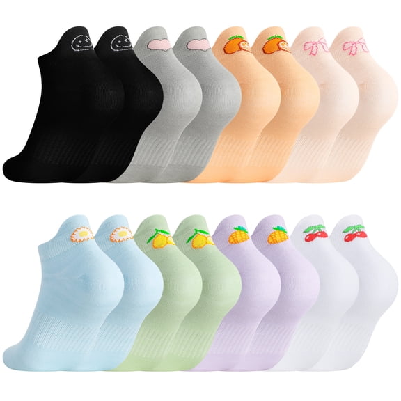 Bocaoying Women's Cute Ankle Socks, Fruit & Smile Printed Low Cut Socks, 8 Pairs, US 6-9