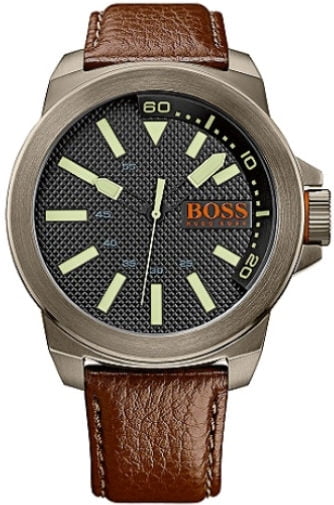 boss orange brown leather strap watch