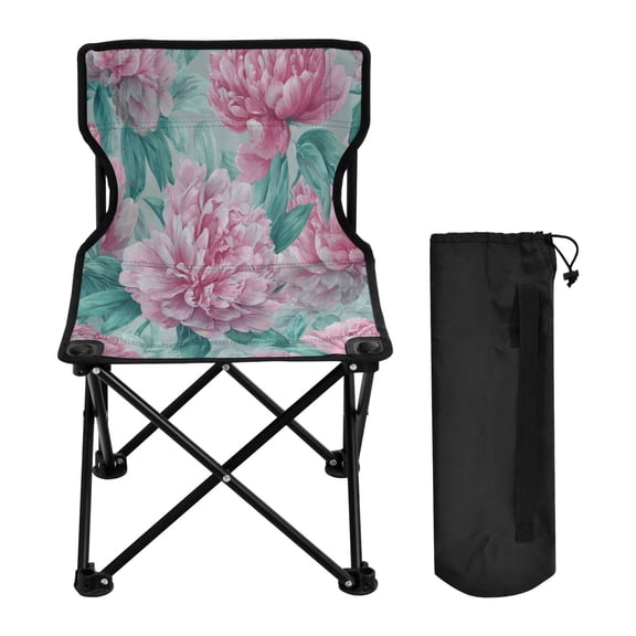 Folding Chair Camping Chair For Camping Picnicking Outdoor Beach and Travel Soft Pink Peony Pattern