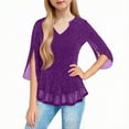 thumbnail image 4 of ZACPNCV Girls Solid Color Sparkle Top Mesh Glitter Fabric V Neck Three Quarter Sleeve Blouse for Birthday Party Celebration Tween, 4 of 5