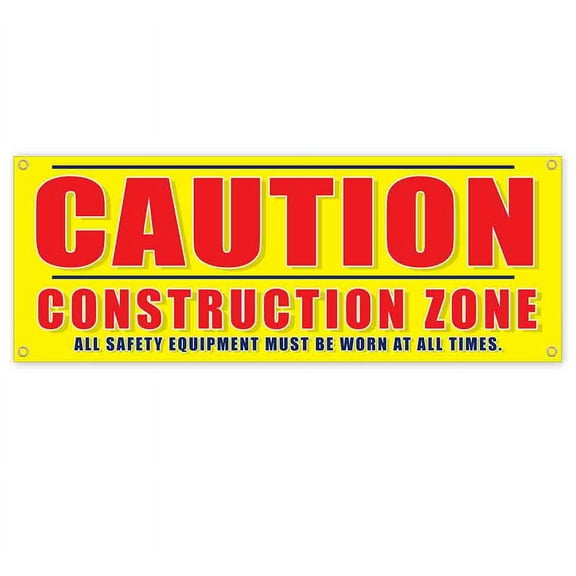 Caution Construction Zone 13 oz Vinyl Banner With Metal Grommets