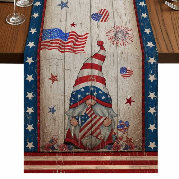Table Runners 48 Inches Long Dress Scarves, Independence Day Farmhouse Kitchen Table Runner, Short Coffee Tablerunners, US Flag Gnomes Star Striped Wooden 13x48 Inch