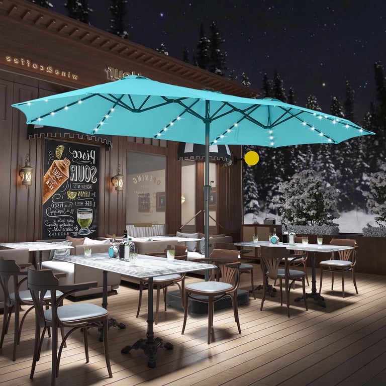 Autlaycil 15ft Rectangle Patio Umbrella with 48 Solar Lights, Blue photo 7