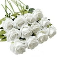 thumbnail image 1 of Xiao Hua Rosas blancas artificiales 12 rosas con tallo de seda de tacto real, ramo de rosas adecuado para el hogar, bodas, fiestas, flores de jardín y decoración de rosas., 1 of 5