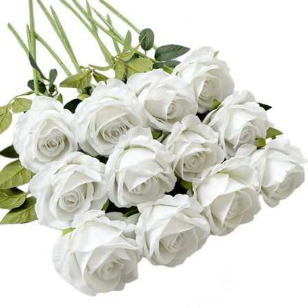 Firefly Hope Realistic Artificial White Roses (12pcs) – Long Stem Silk Flowers for Events