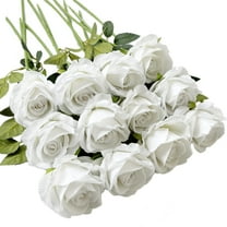 Zhuge 12-Head Real Touch Silk Artificial White Roses – Wedding/Home Decor