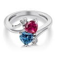 thumbnail image 3 of Gem Stone King 925 Sterling Silver Red Created Ruby Persian Blue Moissanite and White Diamond Ring for Women (1.80 Cttw, Heart Shape 6MM, Gemstone July Birthstone, Size 6), 3 of 6