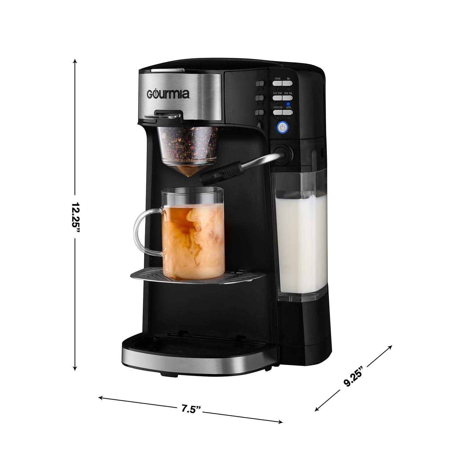 Coffee Machine, Gourmia GCM6000 6 in 1 Single Serve Coffee Maker and Milk  Frother and Steamer - Use K Cups, Coffee Grinds or Tea Leaves – One Touch  Buttons for Lattes and