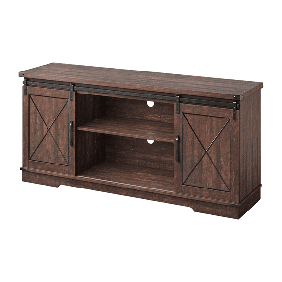 Farmhouse TV Stand for TVs up to 65 Inch, Rustic Entertainment Center with Sliding Barn Doors, Adjustable Shelves and Storage Cabinets, Modern Media Console Table for Living Room or Bedroom