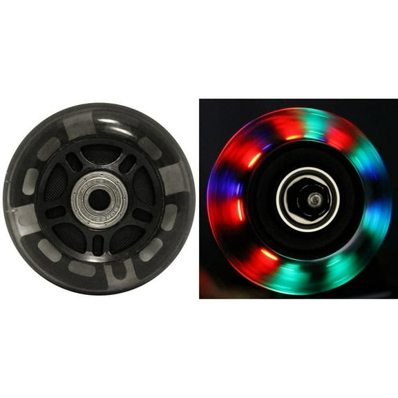 LED Inline Wheels 64mm 82a Skate Rollerblade Ripstik Luggage Light Up 2-Pack w/ Bearings