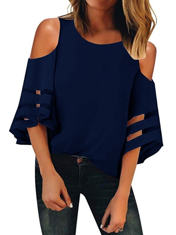 SySea - Cold Shoulder Women Half Sleeved Casual Tops Loose Blouse ...