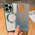 thumbnail image 3 of Compatible with iPhone 14 Pro Magnetic Gardient Glitter Case, Plating Bling Cute Case with MagSafe for Women Girls Full Camera Protector Back Cover for iPhone 14 Pro 6.1'' Green, 3 of 12