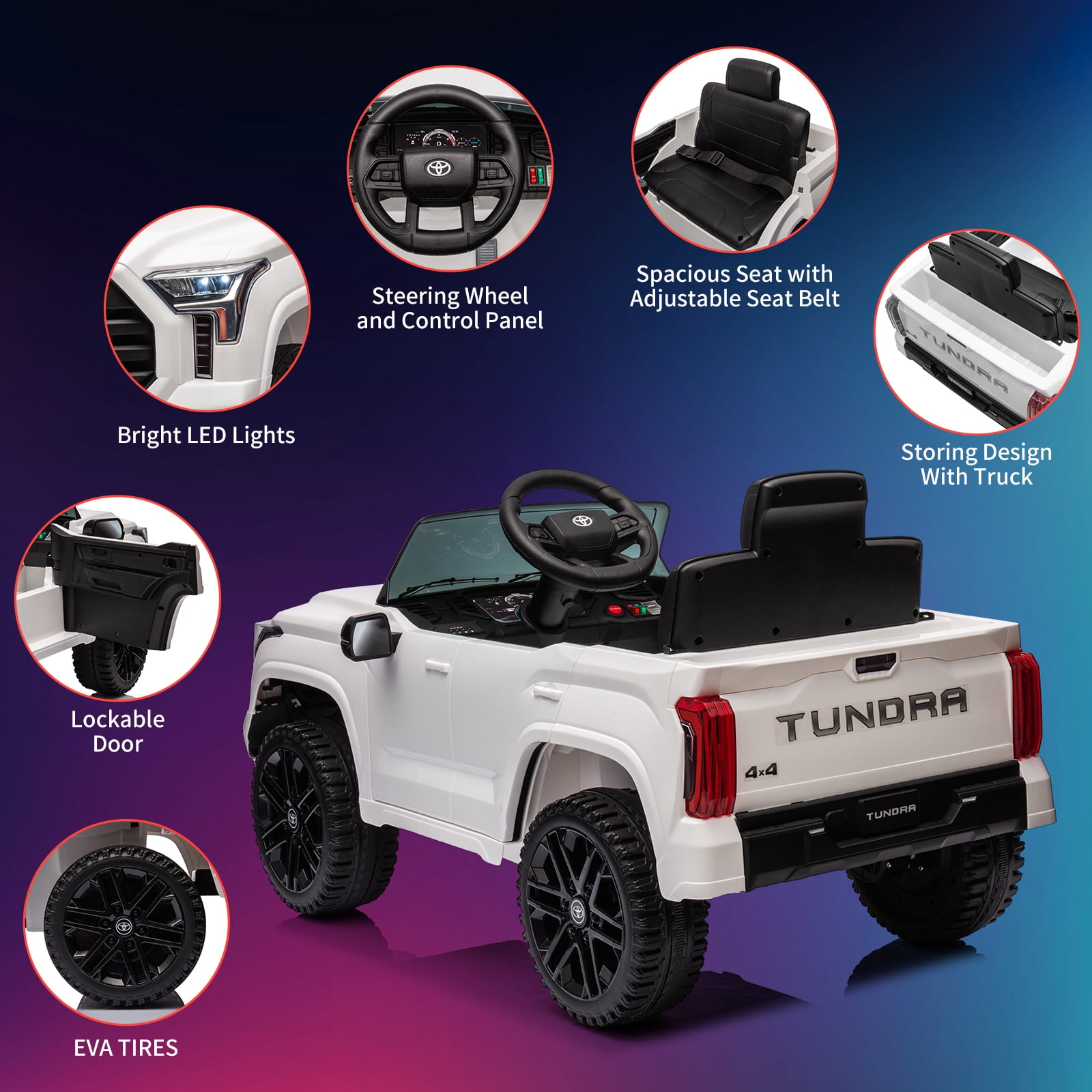 CazToi 12V Ride On Car  Licensed Toyota Tundra Remote Control Music Spring Suspension 3 Speeds LED Lights Gift for Ages 3+