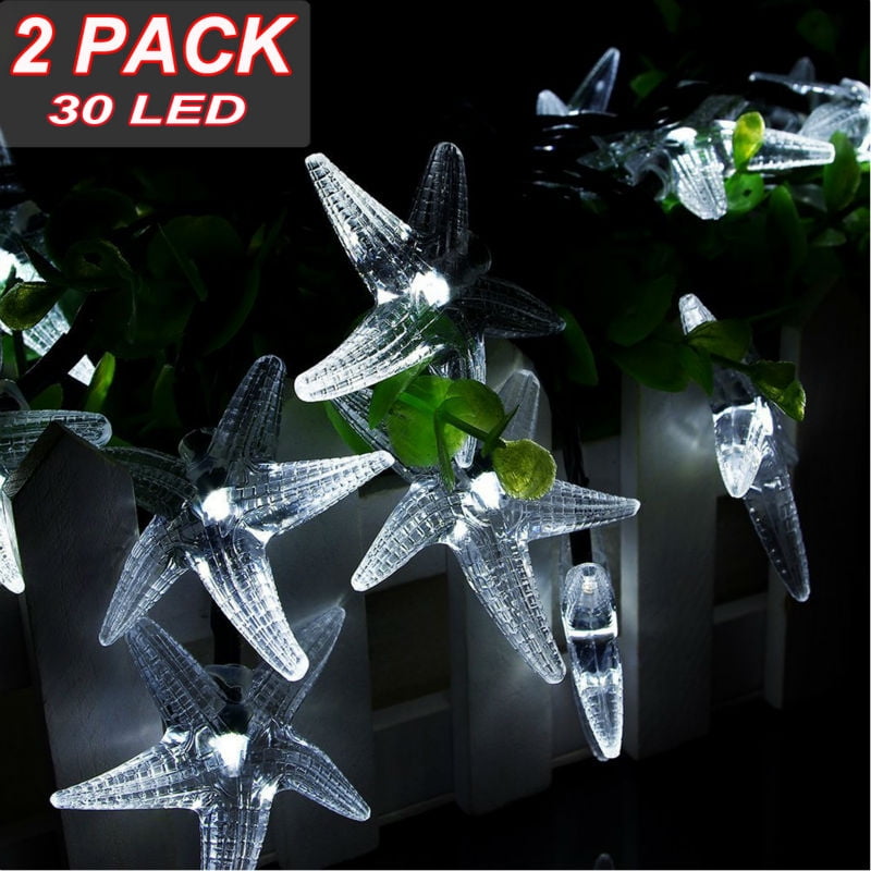 2Pack Qedertek LED Christmas Solar String Lights 20ft 30 LED Starfish