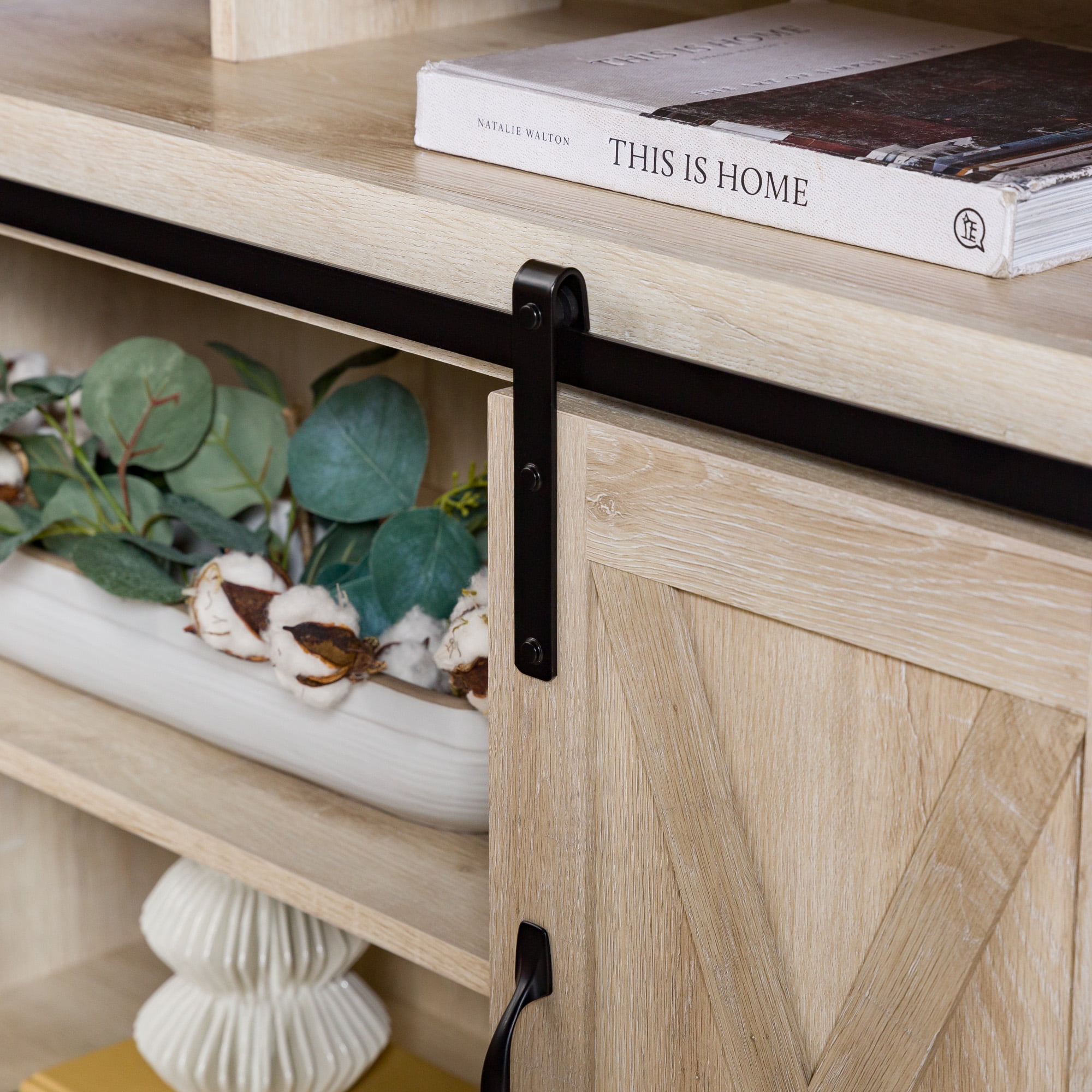Woven Paths Farmhouse Barn Door TV Stand for TVs up to 60", White Oak