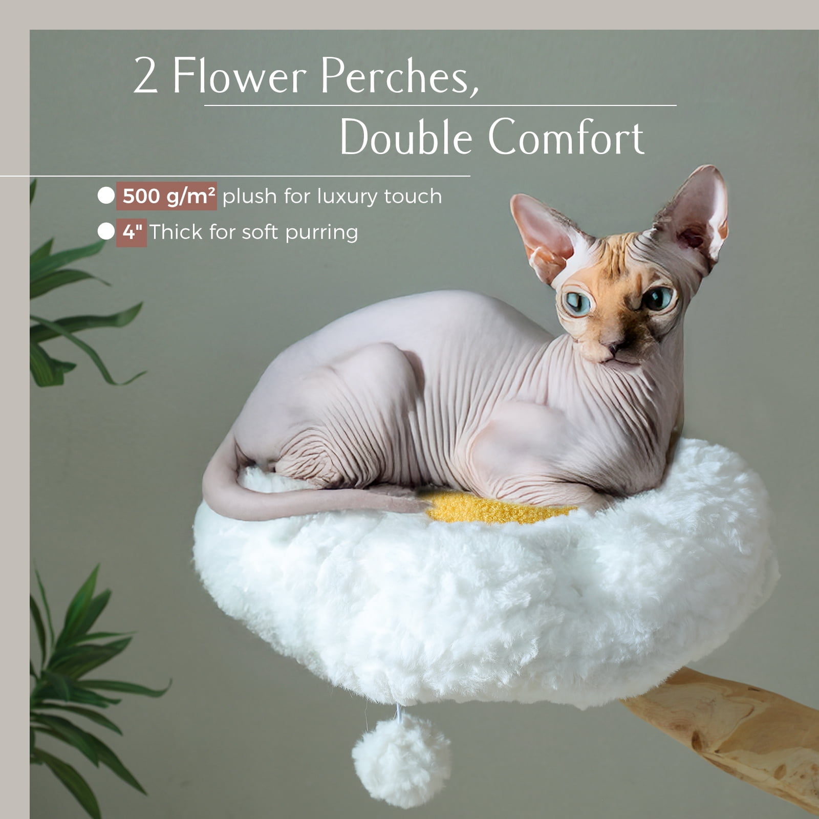 PAWZ Road 59" Modern Cat Tree Natural Branch Cat Tower Luxury Furniture with Scratching Posts for Large Cats, White