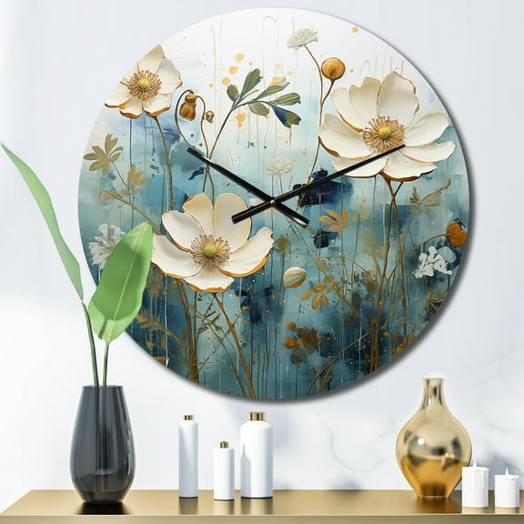 Designart "Blue botanic Oasis IV" Abstract Botanicals Oversized Wall Clock