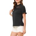 thumbnail image 4 of Allegra K Women's Chiffon Lace Panel Stand Collar Puff Sleeve Blouse Top M Black, 4 of 6