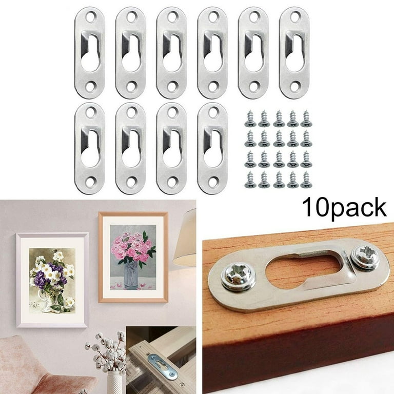 10 Pieces Single Keyhole Hangers with 20 Pieces Screws Metal